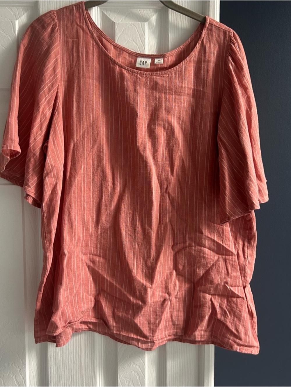 GAP Coral Pinstripe Short Sleeve Blouse